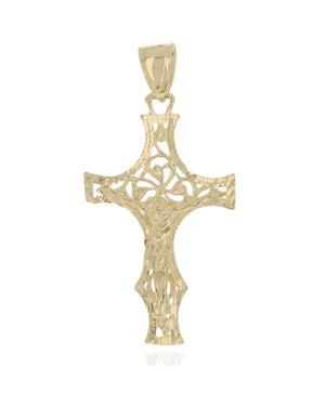Textured Filigree Crucifix Pendant in Yellow Gold