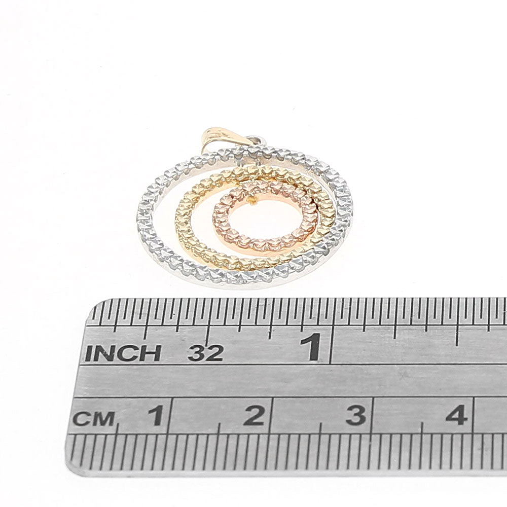 Etched Triple Circle Drop Pendant in White, Rose, and Yellow Gold