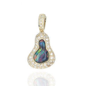 Australian Black Opal and Diamond Halo Pendant in Yellow Gold