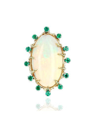 Ethiopian Opal and Emerald Halo Pendant in White and Yellow Gold