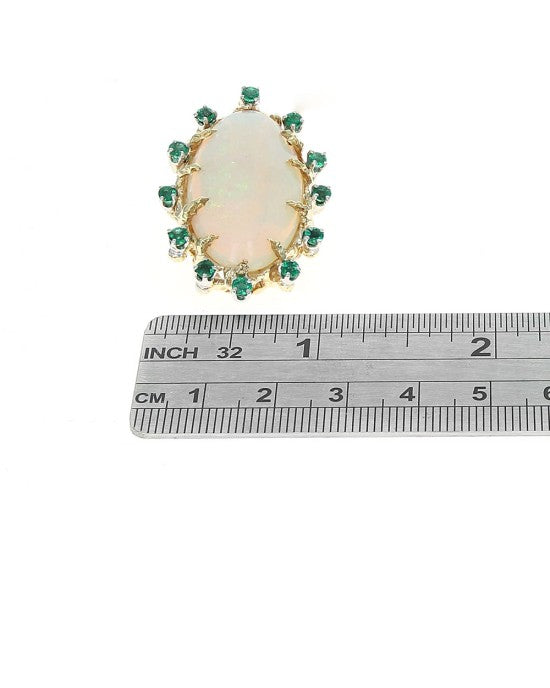 Ethiopian Opal and Emerald Halo Pendant in White and Yellow Gold