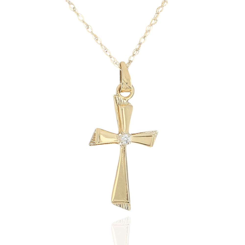 Diamond Solitaire Angled Cross Pendant