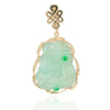 Carved Green Jadeite Laughing Buddha Enhancer Pendant in Yellow Gold