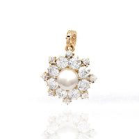 6.4mm Pearl & Diamond Halo Drop Pendant in Yellow Gold