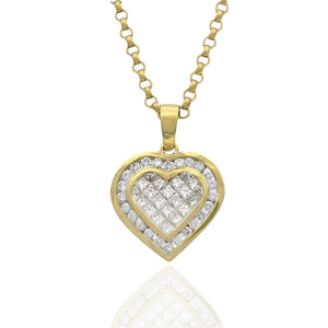 Princess & Round Invisible Set Diamond Heart Pendant