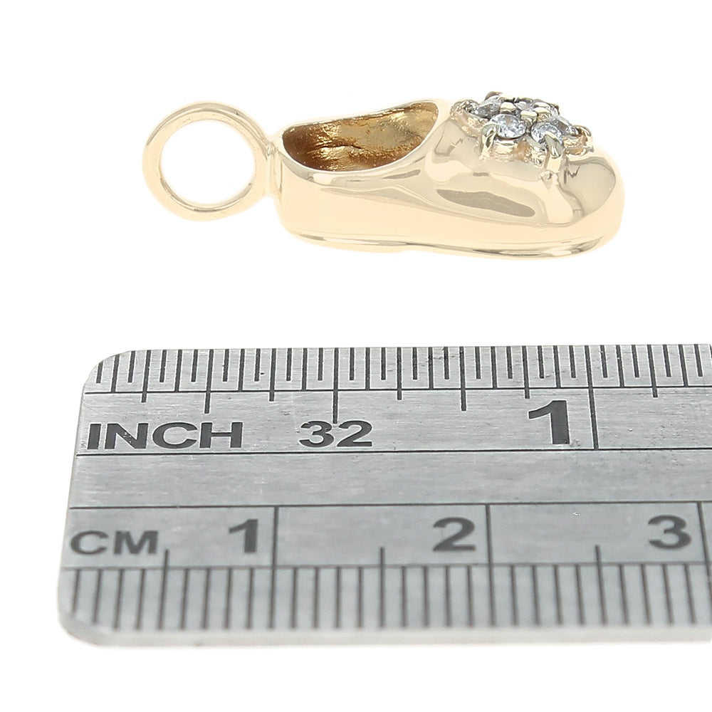 Diamond Flower Baby Shoe Pendant in Yellow Gold