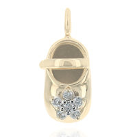 Diamond Flower Baby Shoe Pendant in Yellow Gold