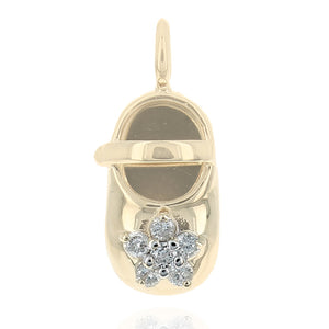Diamond Flower Baby Shoe Pendant in Yellow Gold