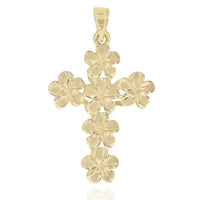 14K Yellow Gold Floral Motif Cross Pendant