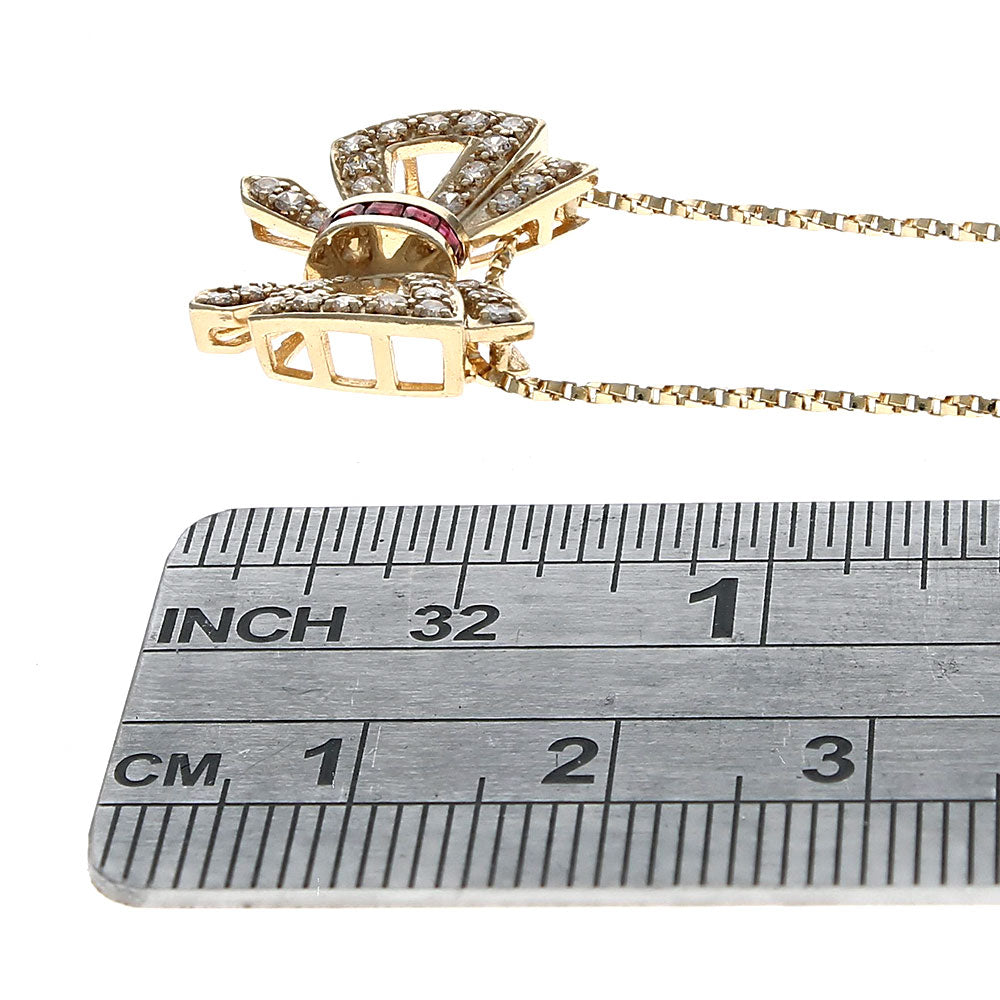 Diamond and Ruby Cut Out Ribbon Bow Pendant