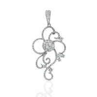 Princess and Round Cut Diamond Pave Open Scroll Motif Pendant