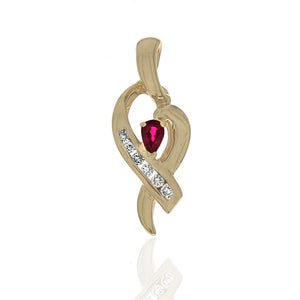 Ruby and Diamond Crossover Heart Pendant