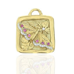 Synthetic Ruby and Diamond Butterfly Floral Pendant