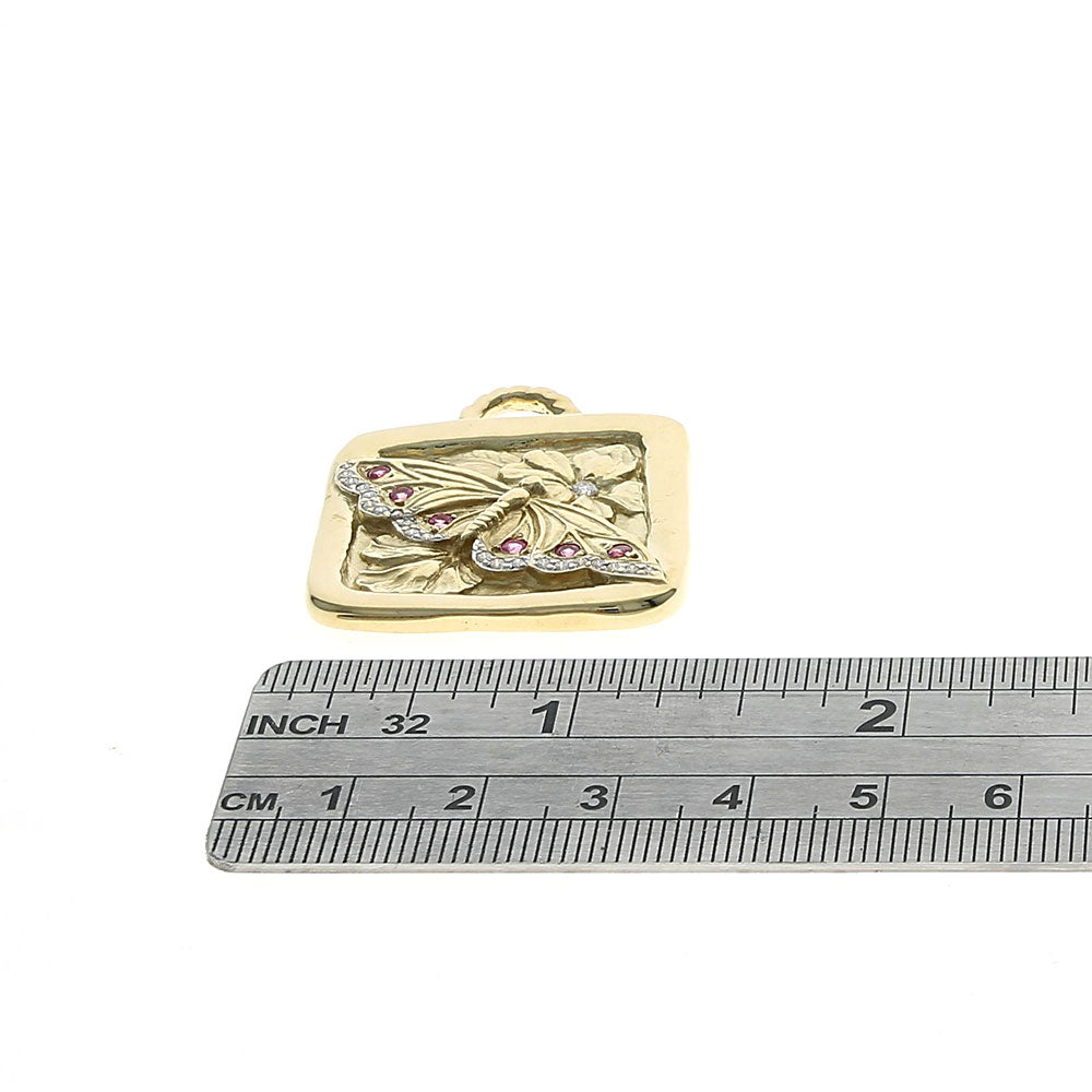 Synthetic Ruby and Diamond Butterfly Floral Pendant