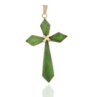 Vintage 14K Gold Green Jade Cross Pendant