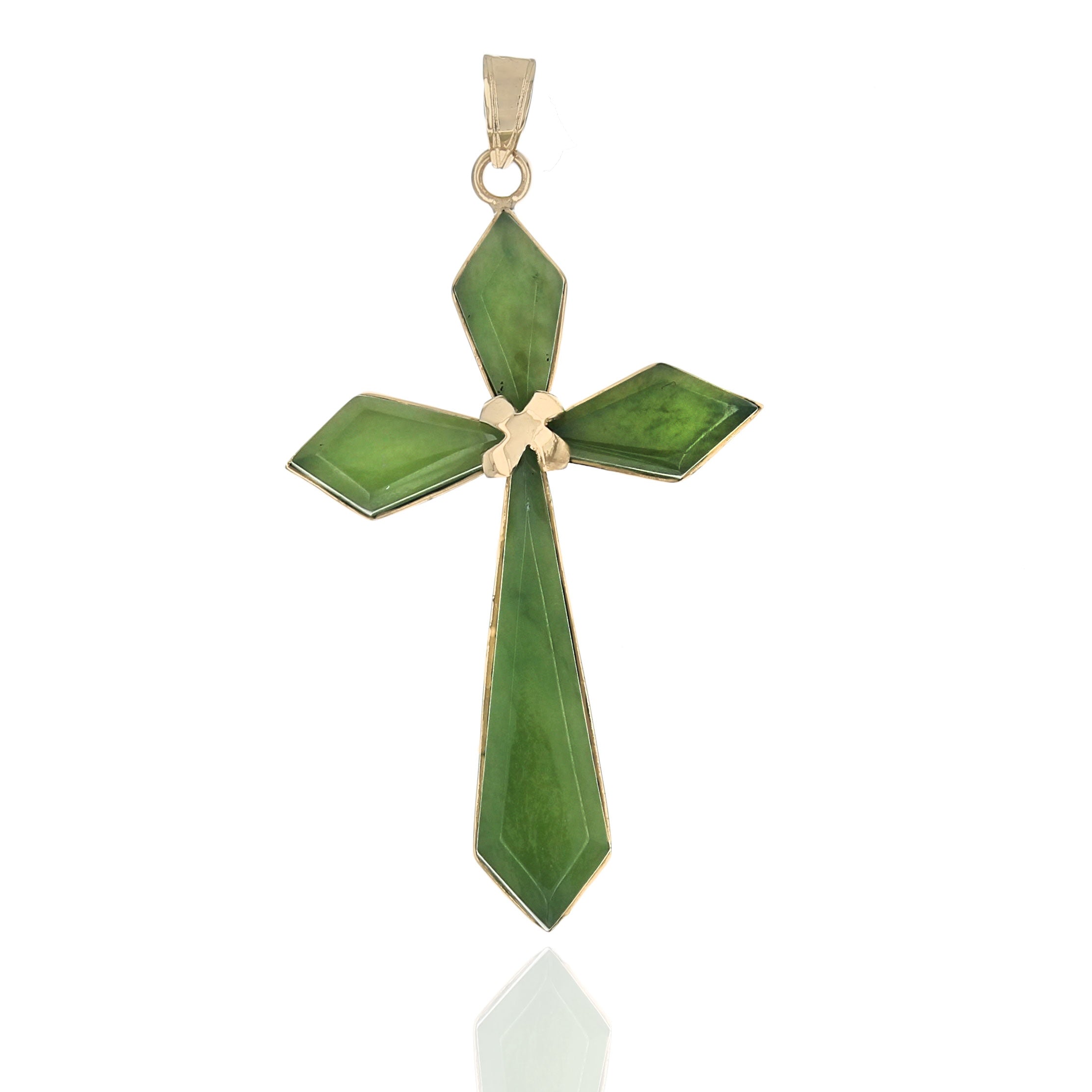 Vintage 14K Gold Green Jade Cross Pendant
