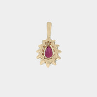 Ruby and Diamond Halo Drop Pendant in Yellow Gold
