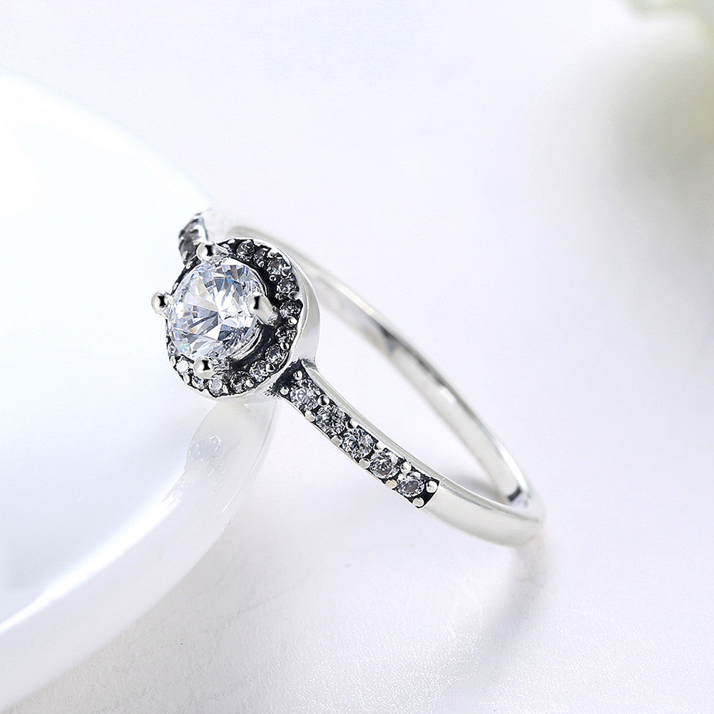 Sterling Silver Pandora Inspired Halo Swarovski Elements Ring - Golden NYC Jewelry
