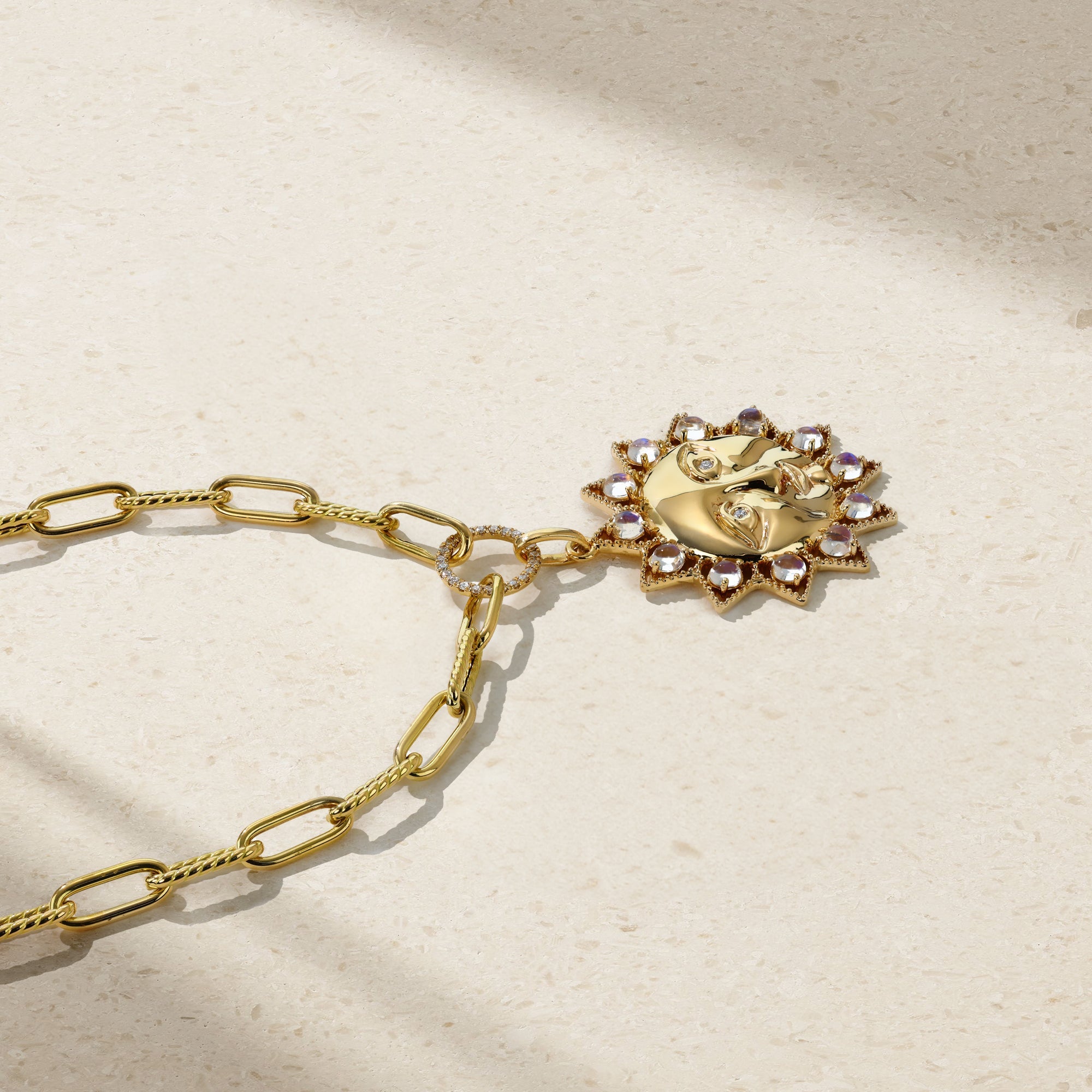 Smiling Soleil Moonstone and Diamond Pendant
