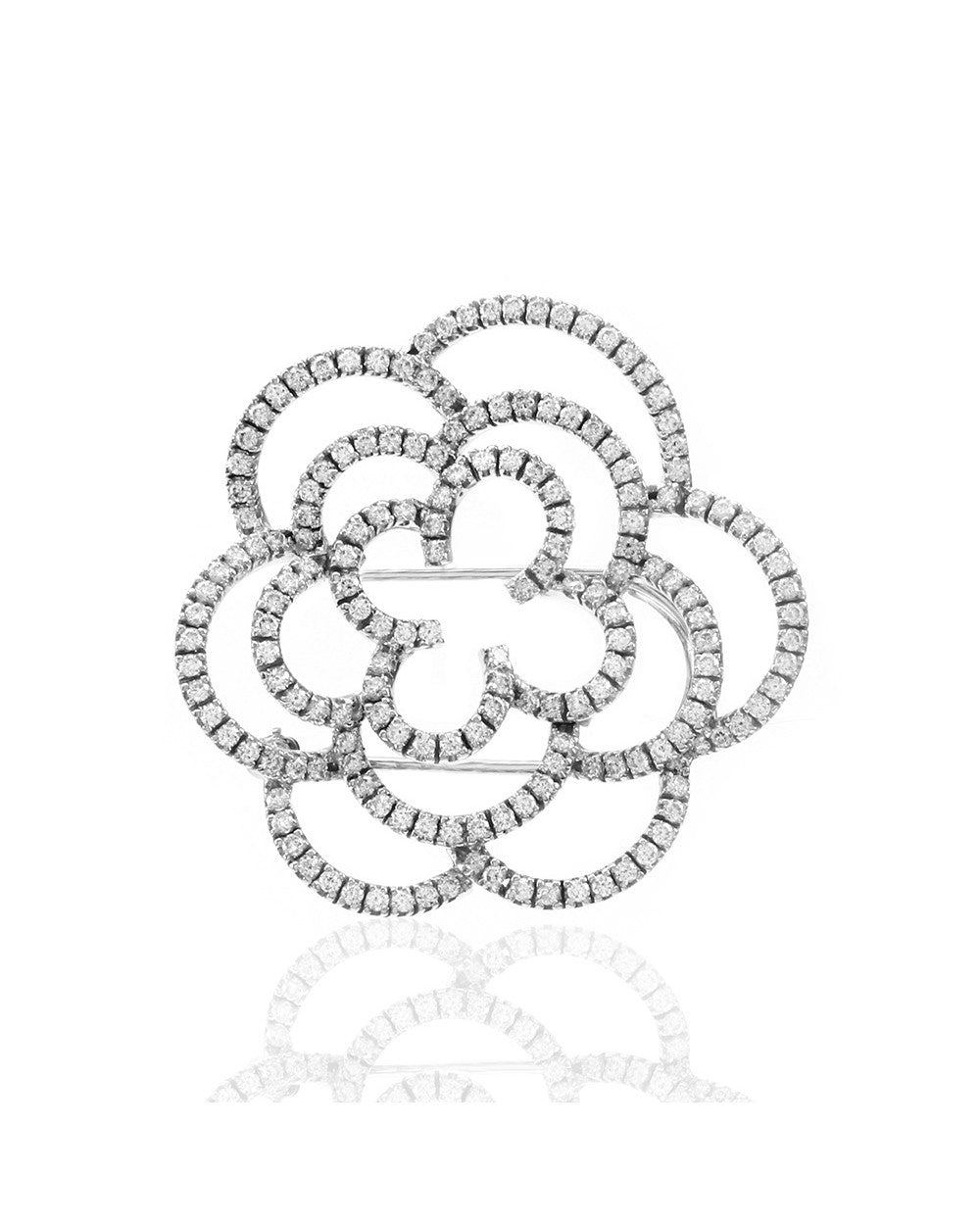 Buechner Pave Diamond Peony Flower Brooch in Gold
