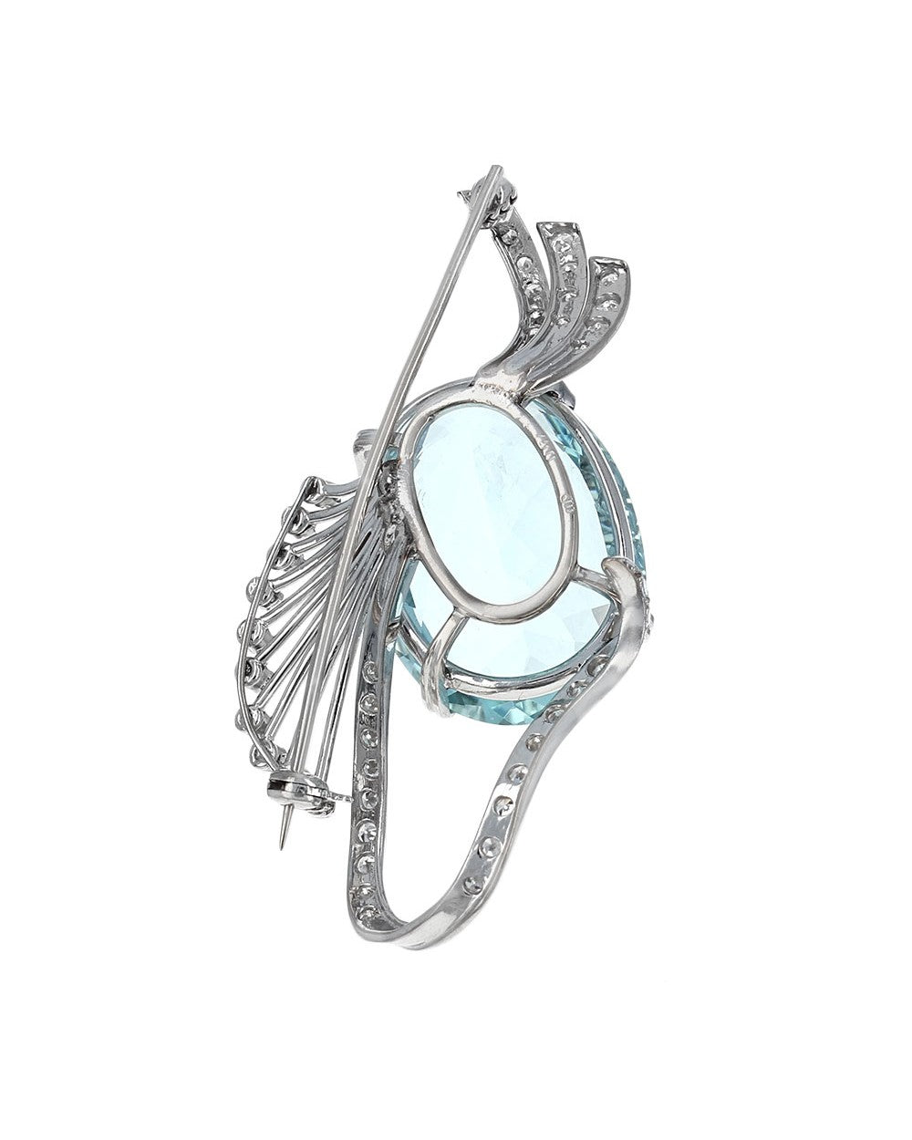 Aquamarine and Diamond Fashion Brooch in White Gold