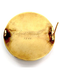 Victorian Mourning Brooch with Enamel Details in 14K Yellow Gold