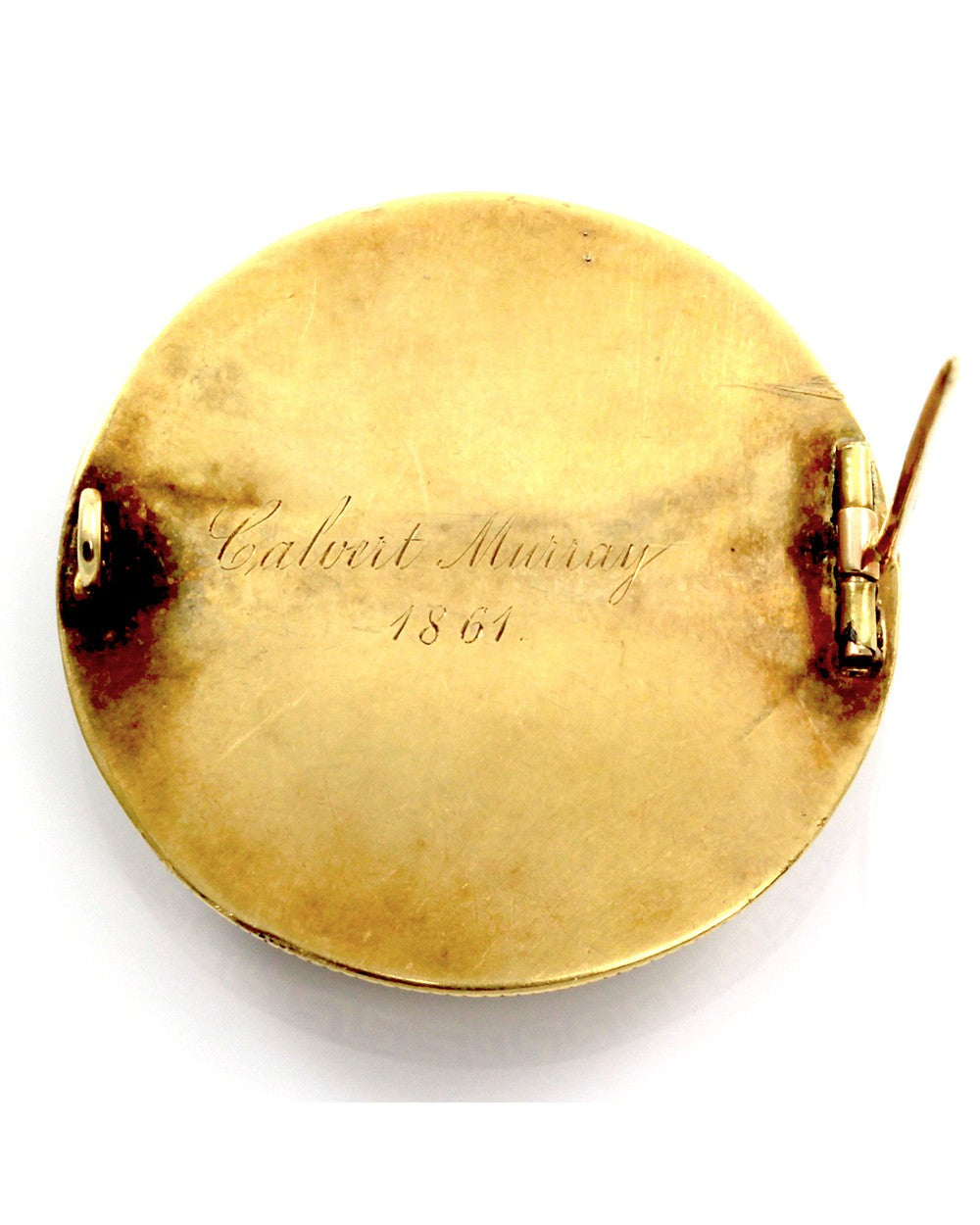 Victorian Mourning Brooch with Enamel Details in 14K Yellow Gold