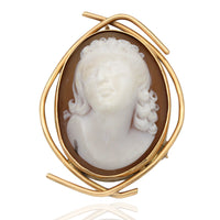 Brown Shell Cameo Free Form Wire Pin/Pendant