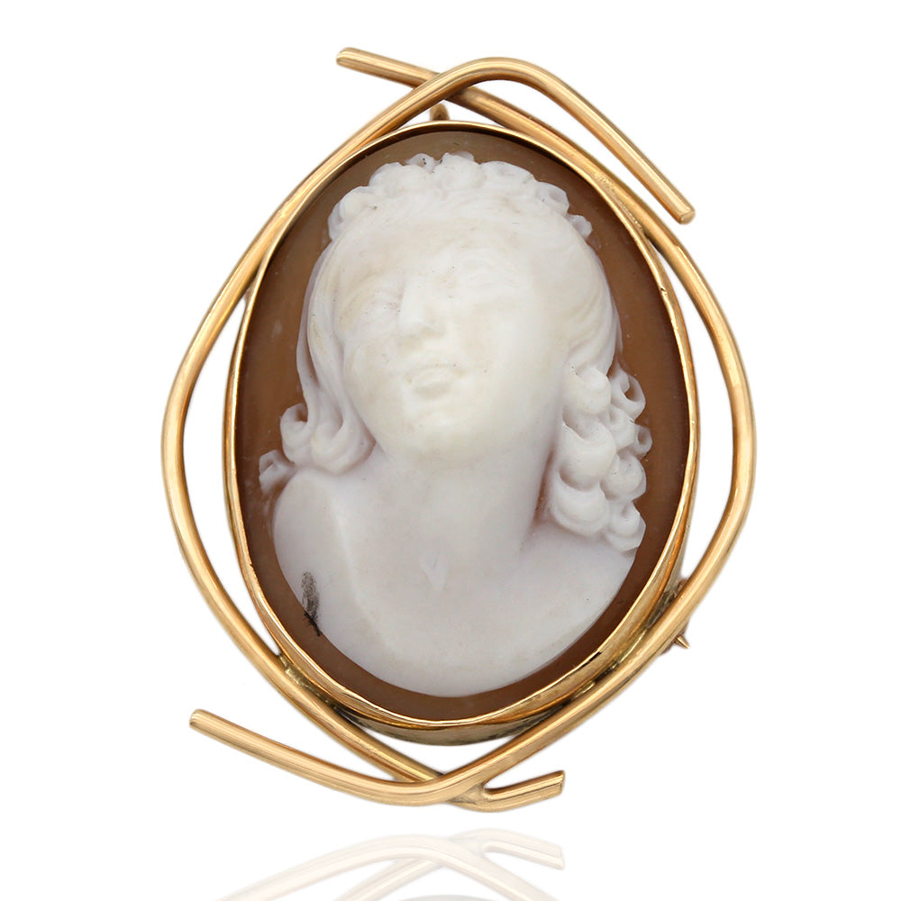 Brown Shell Cameo Free Form Wire Pin/Pendant