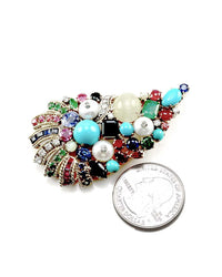Diamond & Multi-Gem Paisley Cornucopia Brooch in 14K Yellow Gold