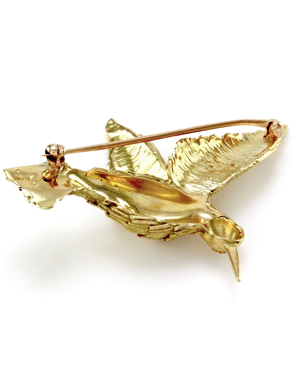 Vintage Hummingbird Brooch with Diamond Accent in 18K Yellow Gold