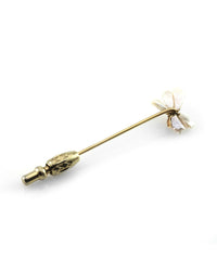 Antique Pearl & Diamond Flower Stick Pin in 10K Yellow Gold