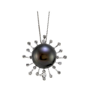 Tahitian Pearl and Diamond Spray Brooch in Gold