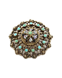 Garnet, Turquoise, and Pearl Edwardian Pin