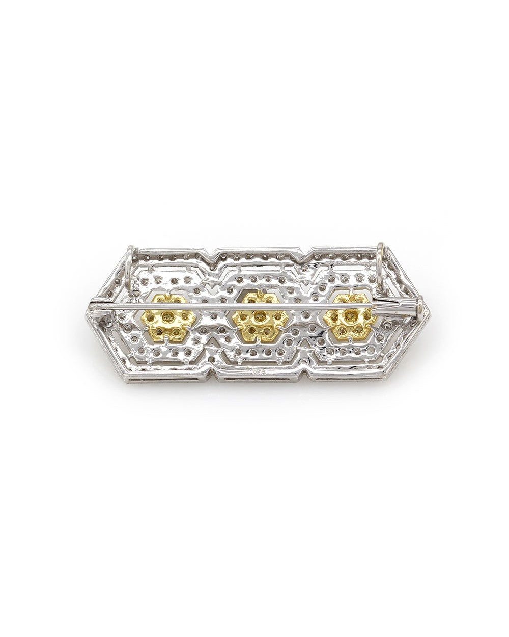 White and Yellow Diamond Brooch in Gold