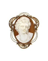 Womans Portrait Oval Cameo Brooch Pendant in Gold