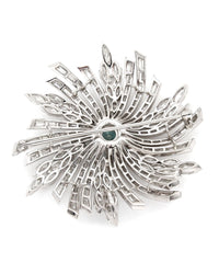 Diamond and Blue Zircon Brooch Pin in Platinum