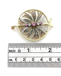 Pink Sapphire and Diamond Circular Brooch