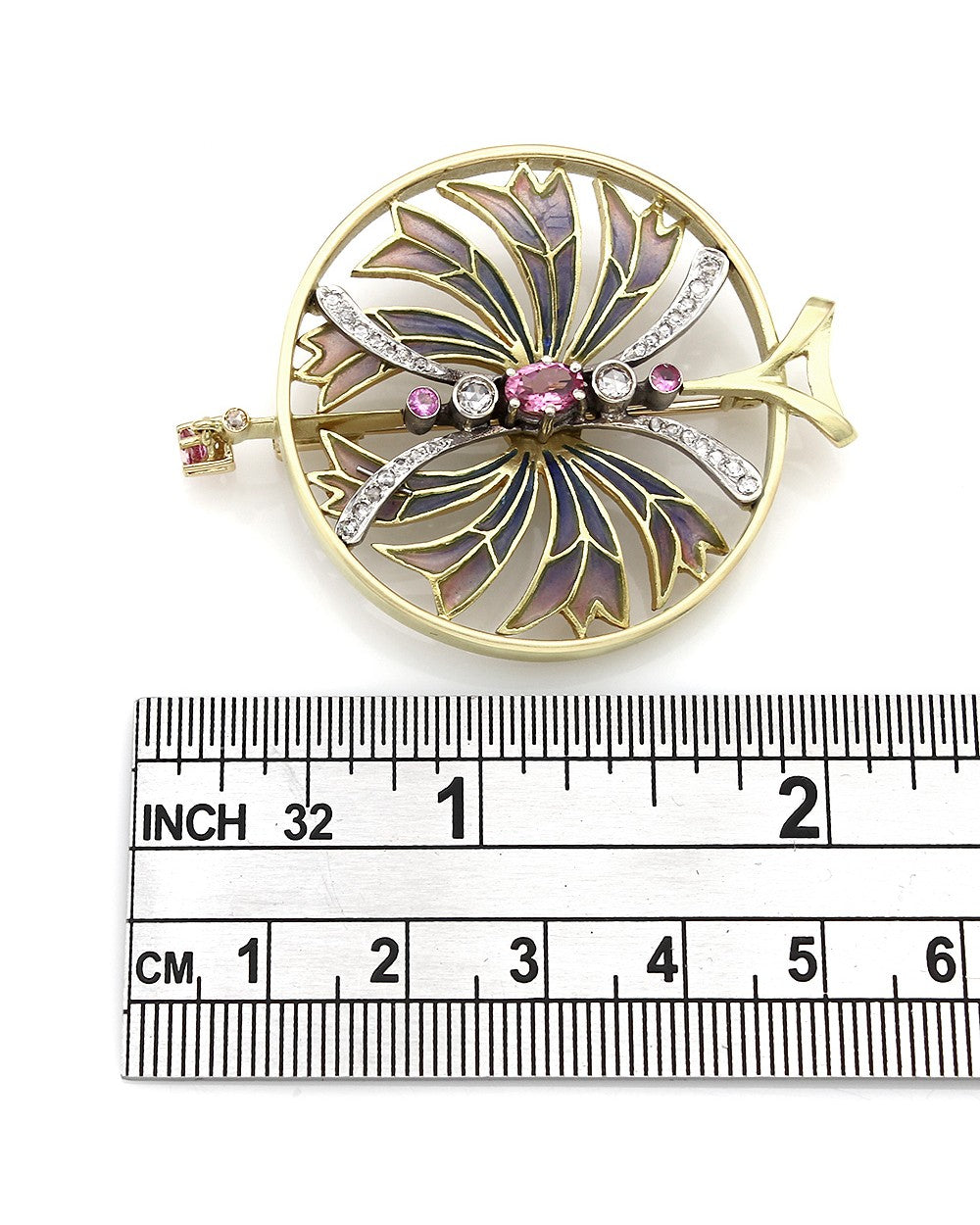 Pink Sapphire and Diamond Circular Brooch