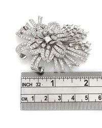 Platinum Flower and Fireworks Diamond Brooch Pin