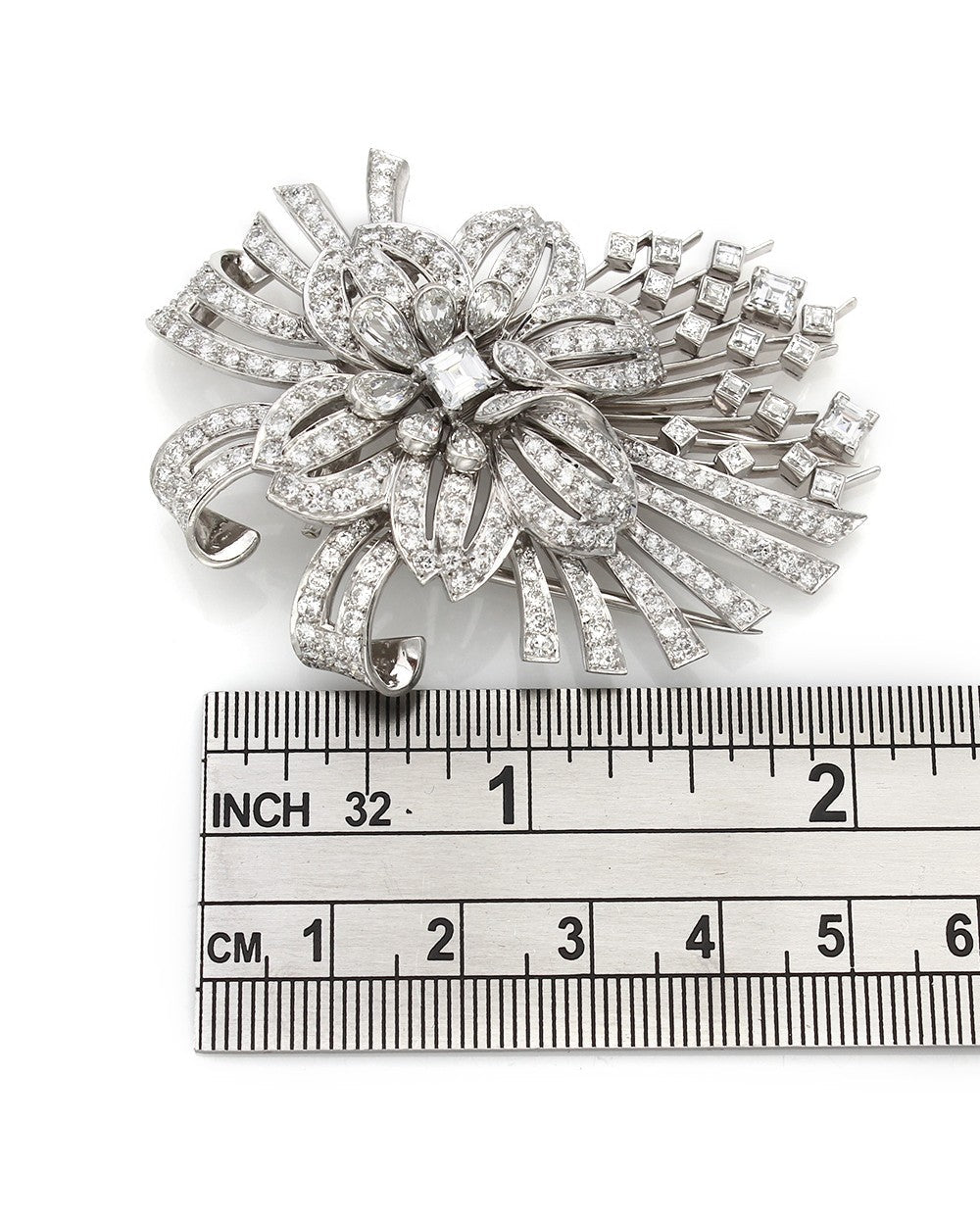Platinum Flower and Fireworks Diamond Brooch Pin