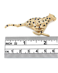 14ky Cheetah Pin with Round Diamonds, Blue Sapphires, and an Emerald Eye