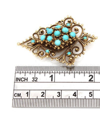 Turquoise Cabachon Diamond Shape Brooch/Pendant in Gold
