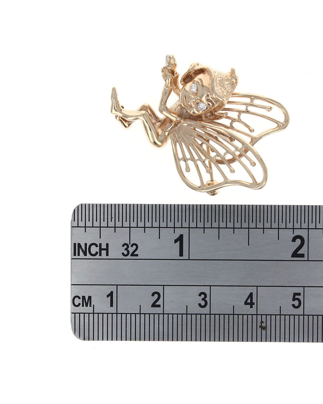 Sprite Pin/Brooch with Diamond Eyes in Yellow Gold