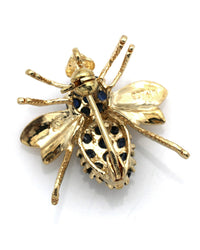 Blue Sapphire Bee Pin in Yellow Gold