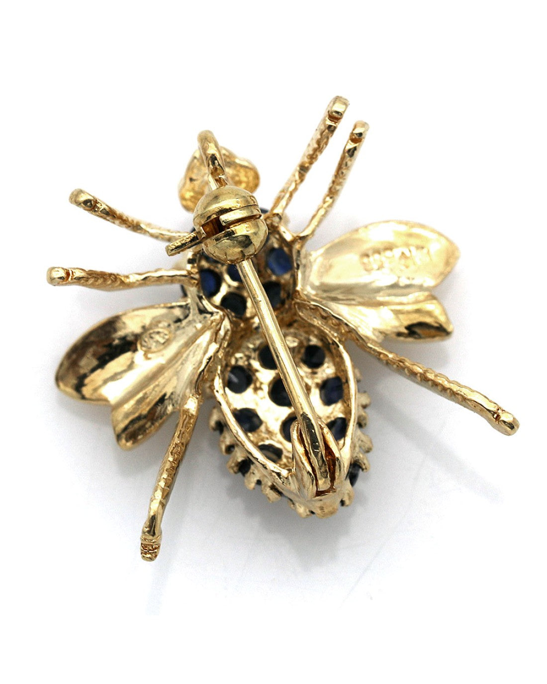 Blue Sapphire Bee Pin in Yellow Gold