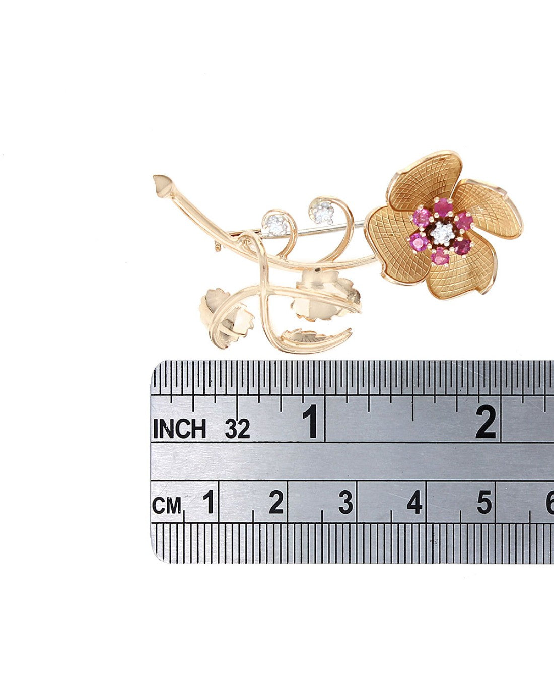 Ruby and Diamond Accent Flower Pin Brooch