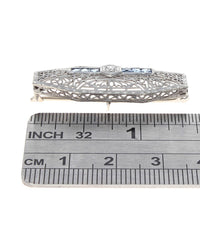 Vintage European Diamond and Sapphire Filigree Pin