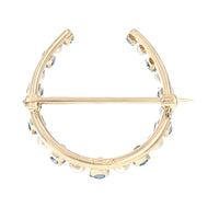 Alternating Blue Sapphire and Pearl Horseshoe Pin in Yellow Gold