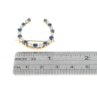 Alternating Blue Sapphire and Pearl Horseshoe Pin in Yellow Gold